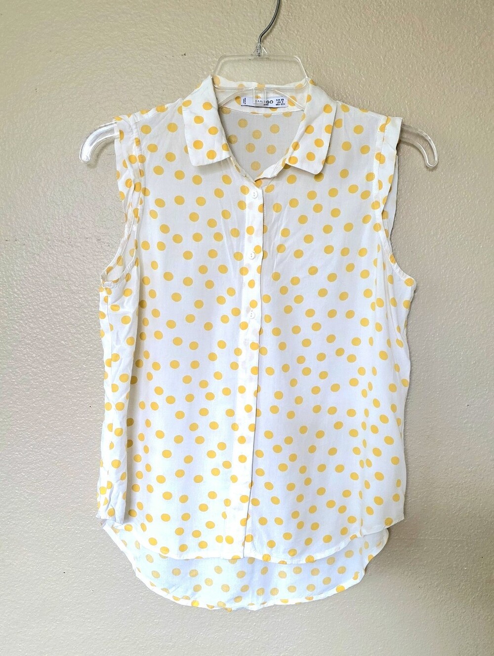 MNG Mango Womens Yellow Polka Dot Sleeveless Blouse Boho Chic - Size 2